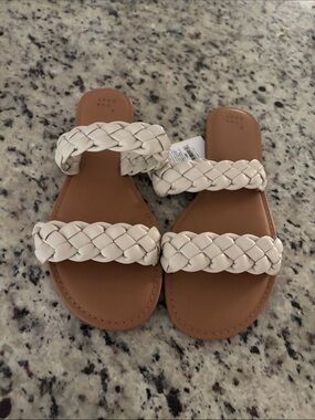 a new day Braided Double-Strap Sandals in Cream and Tan